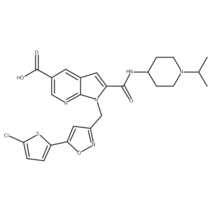 1h-Pyrrolo[2,3-b]pyridine-5-carboxylic acid,1-[[5-(5-chloro-2-thienyl)-3-isoxazolyl]methyl]-2-[[[1-(1-methylethyl)-4-piperidinyl]amino]carbonyl]-结构式