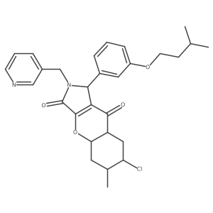 7-chloro-6-methyl-1-[3-(3-methylbutoxy)phenyl]-2-(pyridin-3-ylmethyl)-4a,5,6,7,8,8a-hexahydro-1H-chromeno[2,3-c]pyrrole-3,9-dione结构式