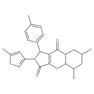 5,7-dichloro-2-(5-methyl-1,2-oxazol-3-yl)-1-(4-methylphenyl)-4a,5,6,7,8,8a-hexahydro-1H-chromeno[2,3-c]pyrrole-3,9-dione Structure