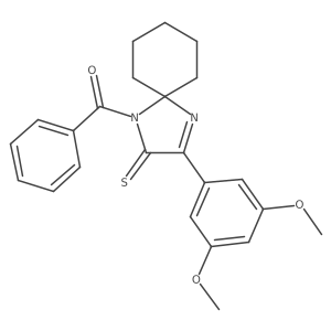 1-Benzoyl-3-(3,5-dimethoxyphenyl)-1,4-diazaspiro[4.5]dec-3-ene-2-thione结构式