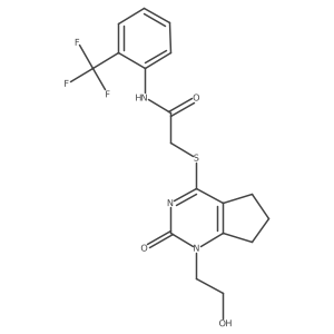 2-((1-(2-hydroxyethyl)-2-oxo-2,5,6,7-tetrahydro-1H-cyclopenta[d]pyrimidin-4-yl)thio)-N-(2-(trifluoromethyl)phenyl)acetamide结构式
