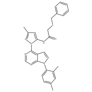 2-(benzylsulfanyl)-N-{1-[1-(2,4-dimethylphenyl)-1H-pyrazolo[3,4-d]pyrimidin-4-yl]-3-methyl-1H-pyrazol-5-yl}acetamide结构式