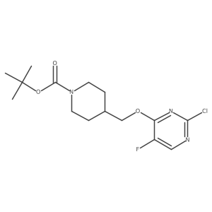 Tert-butyl 4-(((2-chloro-5-fluoropyrimidin-4-yl)oxy)methyl)piperidine-1-carboxylate结构式