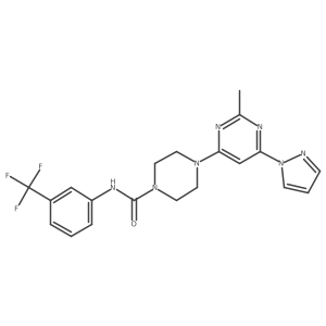 Cc1nc(N2CCN(C(=O)Nc3cccc(C(F)(F)F)c3)CC2)cc(-n2cccn2)n1结构式