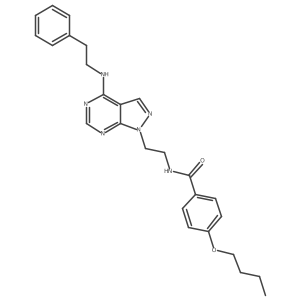 4-Butoxy-N-[2-[4-[(2-phenylethyl)amino]-1H-pyrazolo[3,4-d]pyrimidin-1-yl]ethyl]benzamide结构式