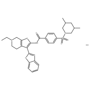 N-(3-(benzo[d]thiazol-2-yl)-6-ethyl-4,5,6,7-tetrahydrothieno[2,3-c]pyridin-2-yl)-4-((3,5-dimethylpiperidin-1-yl)sulfonyl)benzamide hydrochloride结构式