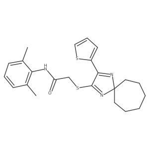 N-(2,6-dimethylphenyl)-2-((3-(thiophen-2-yl)-1,4-diazaspiro[4.6]undeca-1,3-dien-2-yl)thio)acetamide Structure