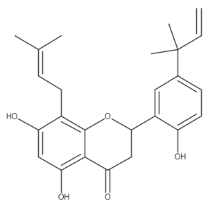 (-)-(2S)-5,7,2'-trihydroxy-5'-(1''',1'''-dimethylallyl)-8-prenylflavanone结构式