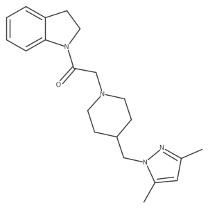2-(4-((3,5-dimethyl-1H-pyrazol-1-yl)methyl)piperidin-1-yl)-1-(indolin-1-yl)ethanone结构式