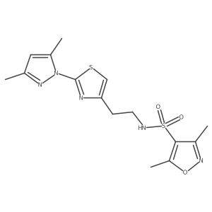 N-(2-(2-(3,5-dimethyl-1H-pyrazol-1-yl)thiazol-4-yl)ethyl)-3,5-dimethylisoxazole-4-sulfonamide结构式