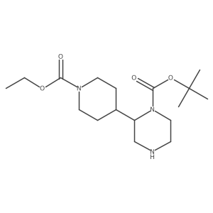 Tert-butyl 2-[1-(ethoxycarbonyl)piperidin-4-yl]piperazine-1-carboxylate结构式