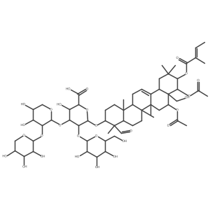 (2S,3S,4S,5R,6R)-6-[[(3S,4S,4aR,6aR,6bS,8R,8aR,9R,10R,12aS,14aR,14bR)-8,9-diacetyloxy-4-formyl-8a-(hydroxymethyl)-4,6a,6b,11,11,14b-hexamethyl-10-[(Z)-2-methylbut-2-enoyl]oxy-1,2,3,4a,5,6,7,8,9,10,12,12a,14,14a-tetradecahydropicen-3-yl]oxy]-4-[(2S,3R,4S,5S)-4,5-dihydroxy-3-[(2S,3R,4S,5R)-3,4,5-trihydroxyoxan-2-yl]oxyoxan-2-yl]oxy-3-hydroxy-5-[(2S,3R,4S,5R,6R)-3,4,5-trihydroxy-6-(hydroxymethyl)oxan-2-yl]oxyoxane-2-carboxylic acid结构式