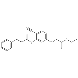 Ethyl 2-[(4-{[(benzyloxy)carbonyl]amino}-5-cyanopyrimidin-2-yl)sulfanyl]acetate Structure