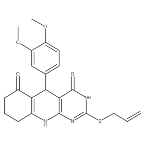 2-(allylthio)-5-(3,4-dimethoxyphenyl)-7,8,9,10-tetrahydropyrimido[4,5-b]quinoline-4,6(3H,5H)-dione Structure