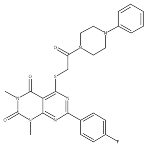 7-(4-fluorophenyl)-1,3-dimethyl-5-((2-oxo-2-(4-phenylpiperazin-1-yl)ethyl)thio)pyrimido[4,5-d]pyrimidine-2,4(1H,3H)-dione Structure