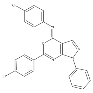 N,6-bis(4-chlorophenyl)-1-phenylpyrazolo[3,4-d][1,3]oxazin-4-imine结构式
