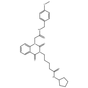 N-cyclopentyl-5-(1-(2-((4-methoxybenzyl)amino)-2-oxoethyl)-2,4-dioxo-1,2-dihydroquinazolin-3(4H)-yl)pentanamide结构式