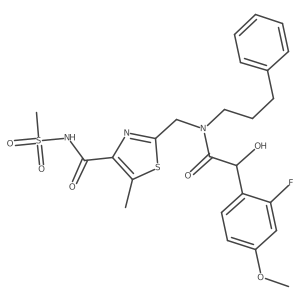 (R)-2-((2-(2-Fluoro-4-methoxyphenyl)-2-hydroxy-N-(3-phenylpropyl)acetamido)methyl)-5-methyl-N-(methylsulfonyl)thiazole-4-carboxamide结构式