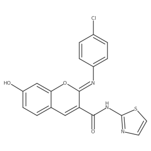 (2Z)-2-[(4-chlorophenyl)imino]-7-hydroxy-N-(1,3-thiazol-2-yl)-2H-chromene-3-carboxamide结构式