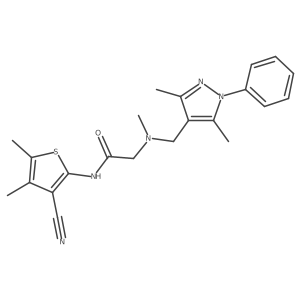 N-(3-Cyano-4,5-dimethylthiophen-2-yl)-2-(((3,5-dimethyl-1-phenyl-1H-pyrazol-4-yl)methyl)(methyl)amino)acetamide Structure