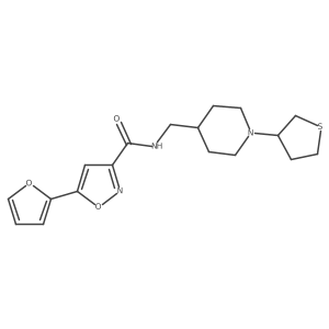5-(furan-2-yl)-N-((1-(tetrahydrothiophen-3-yl)piperidin-4-yl)methyl)isoxazole-3-carboxamide结构式