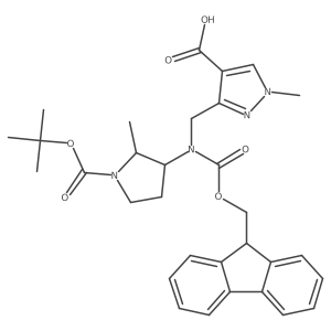 3-({[(2R,3S)-1-[(tert-butoxy)carbonyl]-2-methylpyrrolidin-3-yl]({[(9H-fluoren-9-yl)methoxy]carbonyl})amino}methyl)-1-methyl-1H-pyrazole-4-carboxylic acid Structure