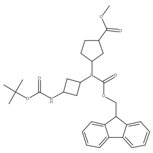 Methyl (1S,3R)-3-[9H-fluoren-9-ylmethoxycarbonyl-[3-[(2-methylpropan-2-yl)oxycarbonylamino]cyclobutyl]amino]cyclopentane-1-carboxylate结构式