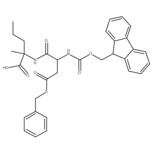 2-[(2S)-3-(benzyl carboxy)-2-({[(9H-fluoren-9-yl)methoxy]carbonyl}amino)propanamido]-2-methylpentanoic acid Structure