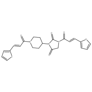 1-((E)-3-(thiophen-2-yl)acryloyl)-3-(1-((E)-3-(thiophen-2-yl)acryloyl)piperidin-4-yl)imidazolidine-2,4-dione结构式