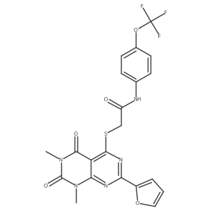 2-((2-(furan-2-yl)-6,8-dimethyl-5,7-dioxo-5,6,7,8-tetrahydropyrimido[4,5-d]pyrimidin-4-yl)thio)-N-(4-(trifluoromethoxy)phenyl)acetamide Structure