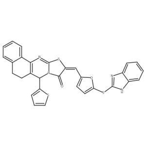 10-[[5-(1H-Benzimidazol-2-ylthio)-2-furanyl]methylene]-5,7-dihydro-7-(2-thienyl)-6H-benzo[h]thiazolo[2,3-b]quinazolin-9(10H)-one结构式