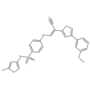 4-{[(1Z)-2-cyano-2-[4-(3-methoxyphenyl)-1,3-thiazol-2-yl]eth-1-en-1-yl]amino}-N-(5-methyl-1,2-oxazol-3-yl)benzene-1-sulfonamide结构式