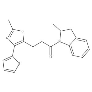 3-(2-Methyl-4-(thiophen-2-yl)thiazol-5-yl)-1-(2-methylindolin-1-yl)propan-1-one Structure