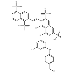 2-[2-[8-[[4-[[4-(Aminomethyl)phenyl]amino]-6-chloro-1,3,5-triazin-2-yl]amino]-1-hydroxy-3,6-disulfo-2-naphthalenyl]diazenyl]-1,5-naphthalenedisulfonic acid Structure