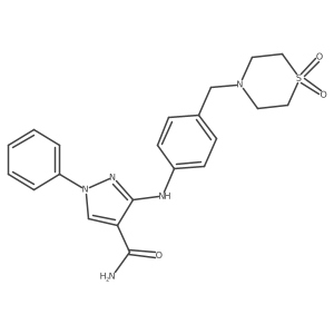 3-[[4-[(1,1-Dioxido-4-thiomorpholinyl)methyl]phenyl]amino]-1-phenyl-1H-pyrazole-4-carboxamide结构式