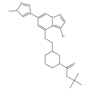 Tert-butyl 3-(((3-bromo-6-(1-methyl-1H-pyrazol-4-yl)pyrazolo[1,5-a]pyridin-4-yl)oxy)methyl)piperidine-1-carboxylate Structure