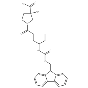 1-[4-({[(9H-fluoren-9-yl)methoxy]carbonyl}amino)hexanoyl]-3-hydroxypyrrolidine-3-carboxylic acid结构式