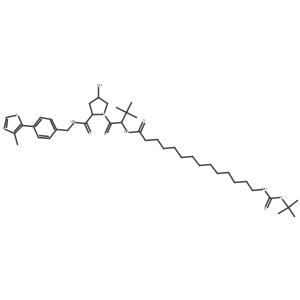tert-butyl N-[14-[[(1S)-1-[(2S,4R)-4-hydroxy-2-[[4-(4-methylthiazol-5-yl)phenyl]methylcarbamoyl]pyrrolidine-1-carbonyl]-2,2-dimethyl-propyl]amino]-14-oxo-tetradecyl]carbamate Structure