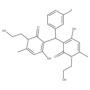 3,3'-((3-fluorophenyl)methylene)bis(4-hydroxy-1-(2-hydroxyethyl)-6-methylpyridin-2(1H)-one) Structure
