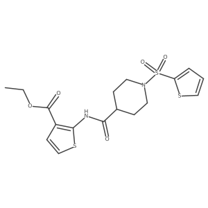 Ethyl 2-(1-(thiophen-2-ylsulfonyl)piperidine-4-carboxamido)thiophene-3-carboxylate结构式