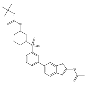 Tert-butyl (1-((3-(2-acetamidobenzo[d]thiazol-6-yl)phenyl)sulfonyl)piperidin-3-yl)carbamate结构式
