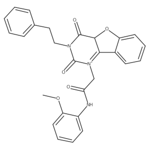 2-[4,6-dioxo-5-(2-phenylethyl)-8-oxa-3,5-diazatricyclo[7.4.0.0^{2,7}]trideca-1(9),2(7),10,12-tetraen-3-yl]-N-(2-methoxyphenyl)acetamide结构式