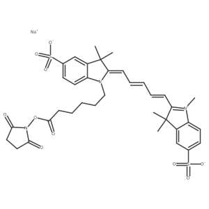 sodium;(2Z)-1-[6-(2,5-dioxopyrrolidin-1-yl)oxy-6-oxohexyl]-3,3-dimethyl-2-[(2E,4E)-5-(1,3,3-trimethyl-5-sulfonatoindol-1-ium-2-yl)penta-2,4-dienylidene]indole-5-sulfonate结构式