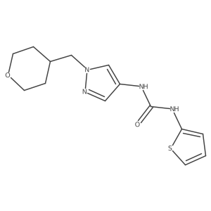 1-(1-((tetrahydro-2H-pyran-4-yl)methyl)-1H-pyrazol-4-yl)-3-(thiophen-2-yl)urea结构式