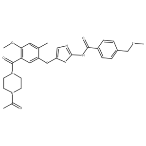 N-(5-(5-(1-acetylpiperazine-4-carbonyl)-4-methoxy-2-methylphenylthio)thiazol-2-yl)-4-(methoxymethyl)benzamide结构式