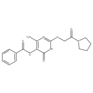 N-(4-amino-6-oxo-2-((2-oxo-2-(pyrrolidin-1-yl)ethyl)thio)-1,6-dihydropyrimidin-5-yl)benzamide Structure