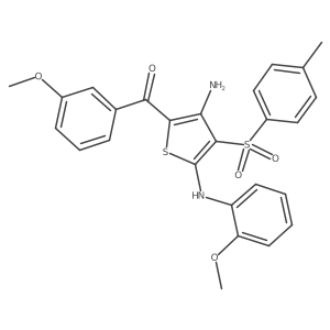 (3-Amino-5-((2-methoxyphenyl)amino)-4-tosylthiophen-2-yl)(3-methoxyphenyl)methanone结构式