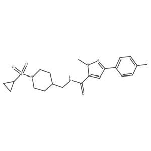 N-((1-(cyclopropylsulfonyl)piperidin-4-yl)methyl)-3-(4-fluorophenyl)-1-methyl-1H-pyrazole-5-carboxamide结构式