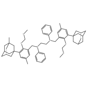 trans-(3-(Adamantan-1-yl)-2-(methoxymethoxy)-5-methylbenzyl)(2-((2-(methoxymethoxy)-5-methyl-3-(3-methyladamantan-1-yl)benzyl)(phenyl)phosphino)ethyl)(phenyl)phosphine结构式