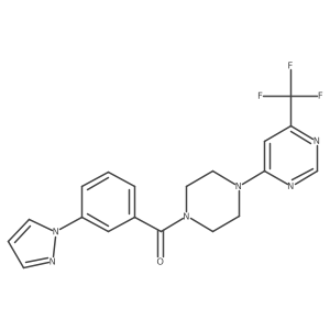(3-(1H-pyrazol-1-yl)phenyl)(4-(6-(trifluoromethyl)pyrimidin-4-yl)piperazin-1-yl)methanone结构式